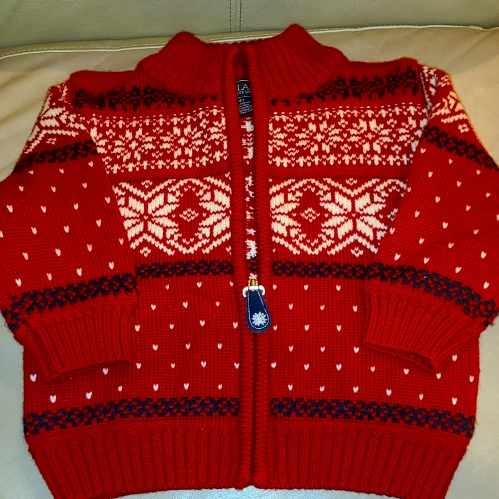 E-Land 2T Nordic Preppy Holiday Red Full Zip Sweater NWOT must feel!